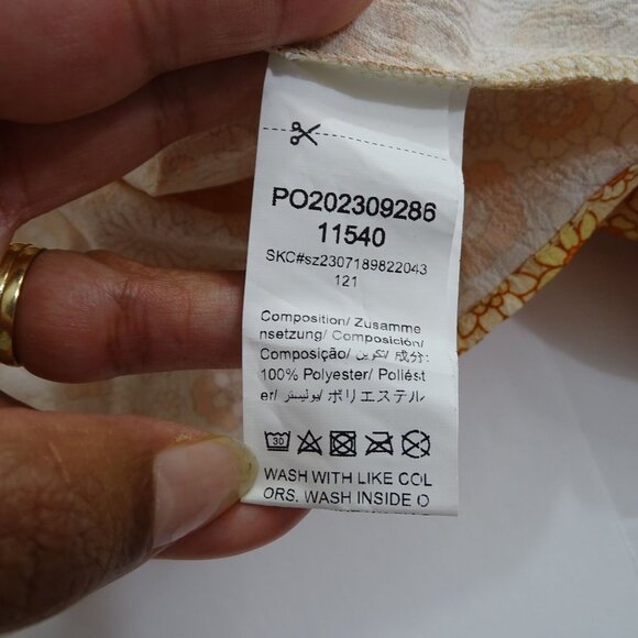 Floral Tie-Front Wide Sleeve Crop Cover-Up Jacket Women Size L Orange Retro Fall - Picture 6 of 11